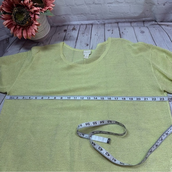 Chico's open Knit sweater Top pull over sz 3 (XL 16) chartreuse yellow green - Picture 5 of 10
